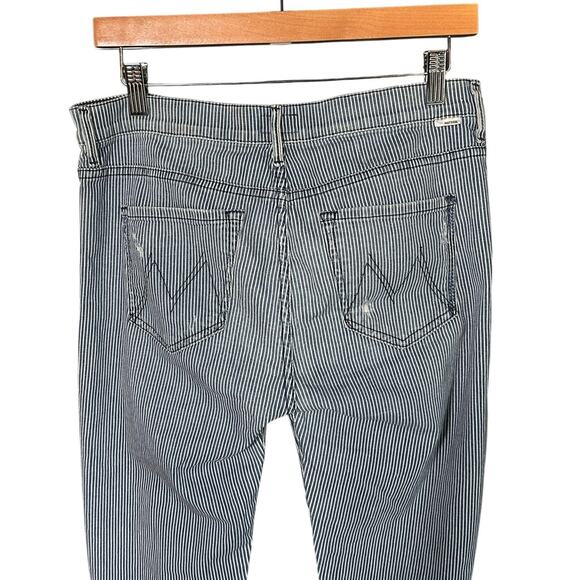 MOTHER The Vagabond Crop Jeans - On The Road Destroy Size 28 Blue white stripe - Picture 4 of 11